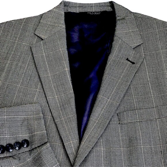 Jos A Bank Signature Sport Coat Windowpane Plaid Silk Wool 44 L Gray - Picture 2 of 13